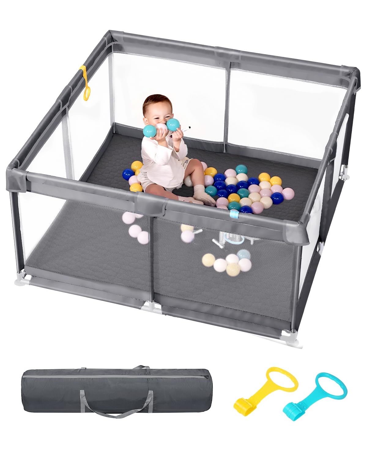 Extra Large Baby Playpen with Non Removable Mat for Safety