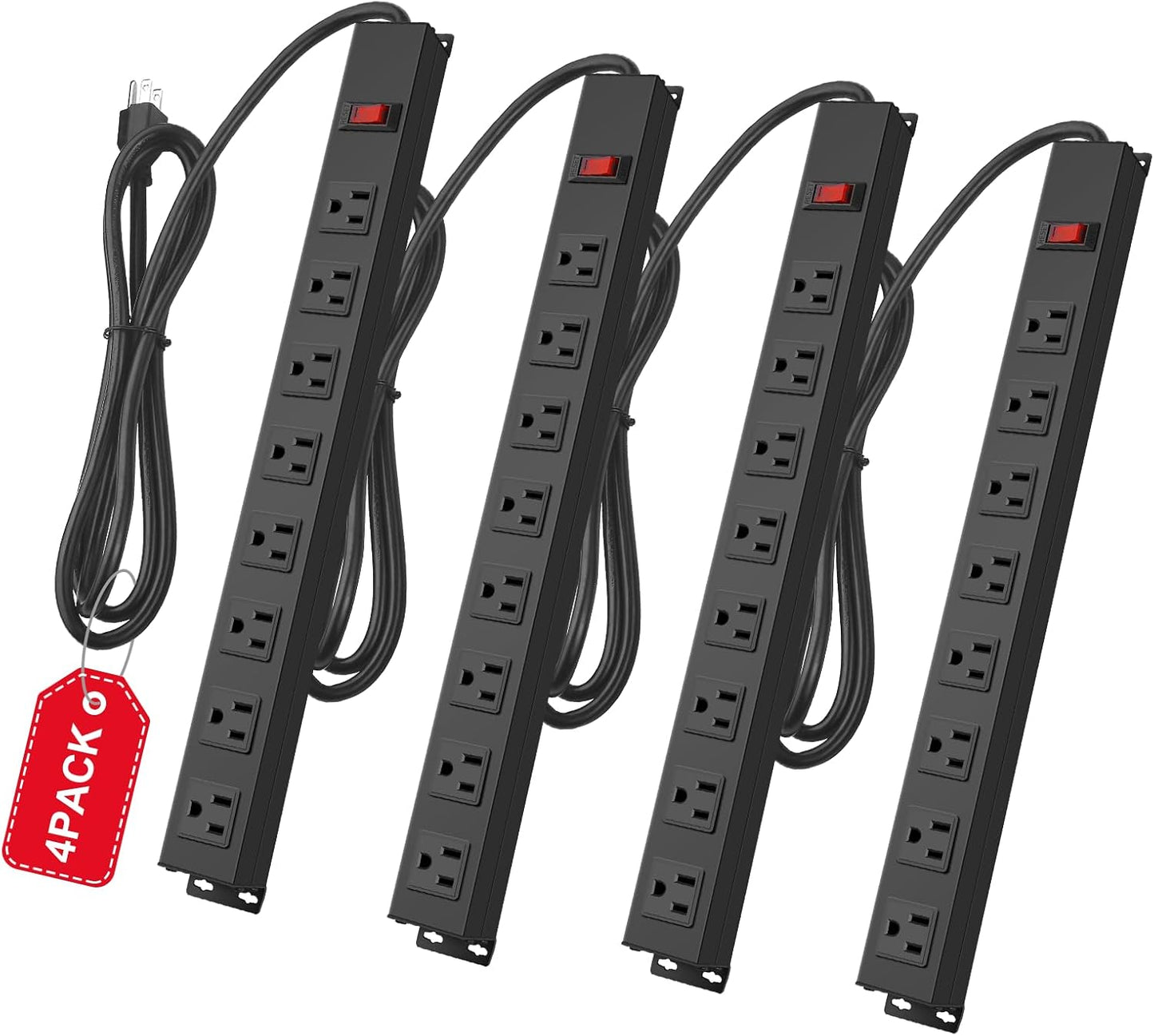 4Pack Metal 8 Outlet Mountable Power Strip for Heavy Duty Use