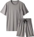 Mens Bamboo Cool Pajama Set Short Sleeve Sleep Set S-2XL - Lightweight