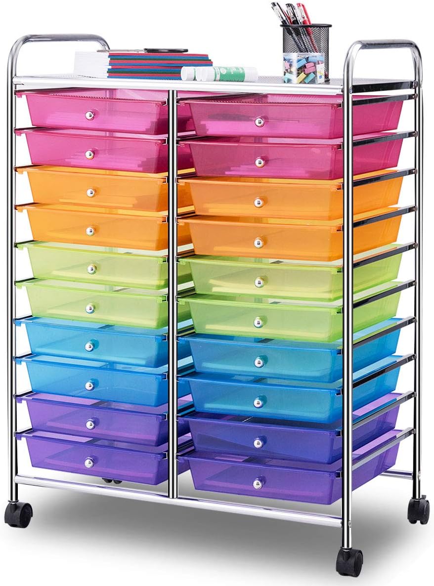 Giantex 20 Drawer Rolling Storage Cart for Home Office Organization