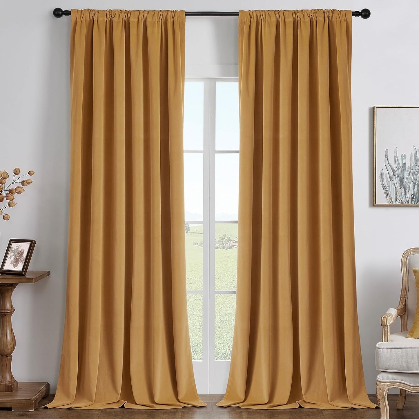Joydeco Mustard Yellow 100% Blackout Curtains for Luxury Home