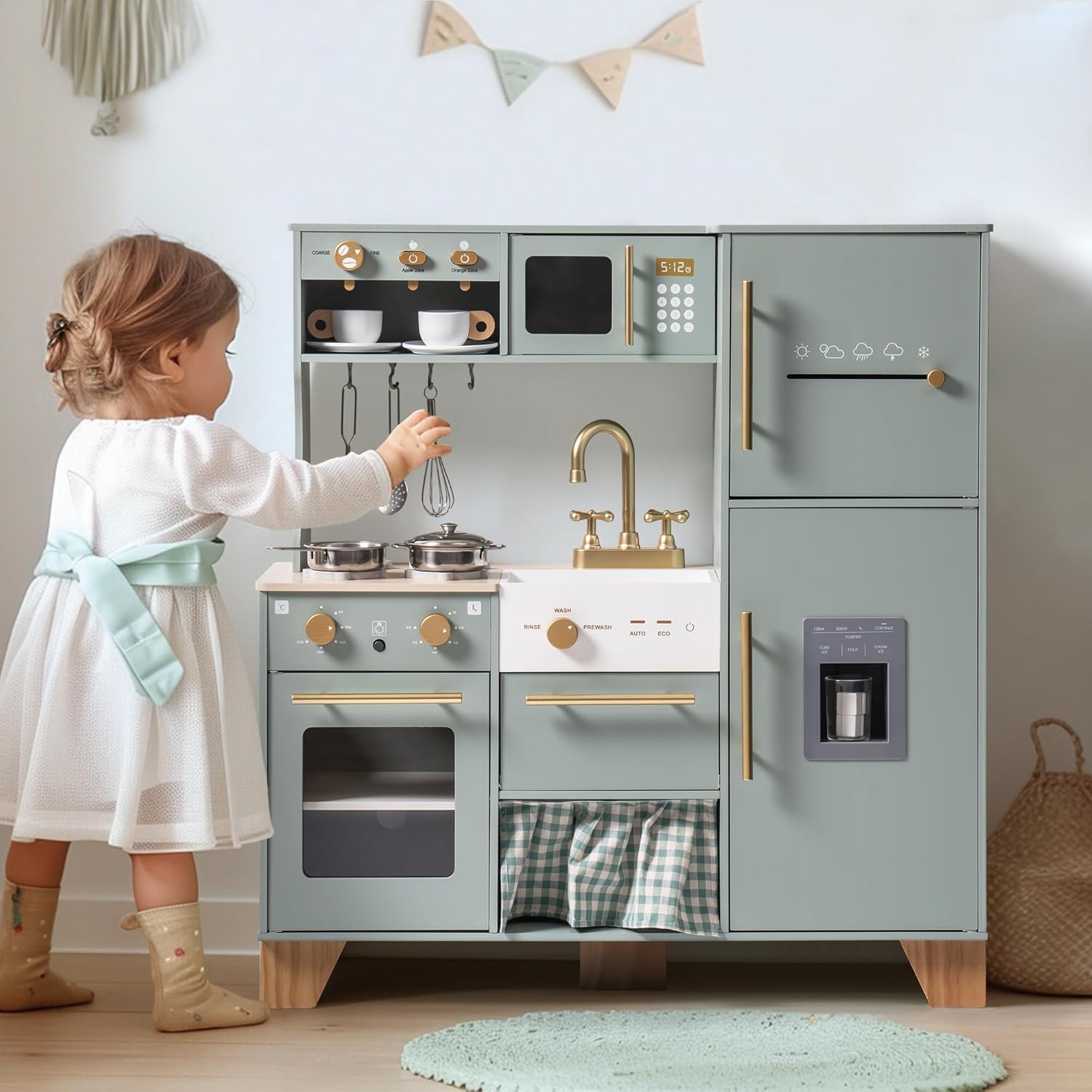 ROBOTIME Play Kitchen for Kids - Realistic Wooden Toy Set