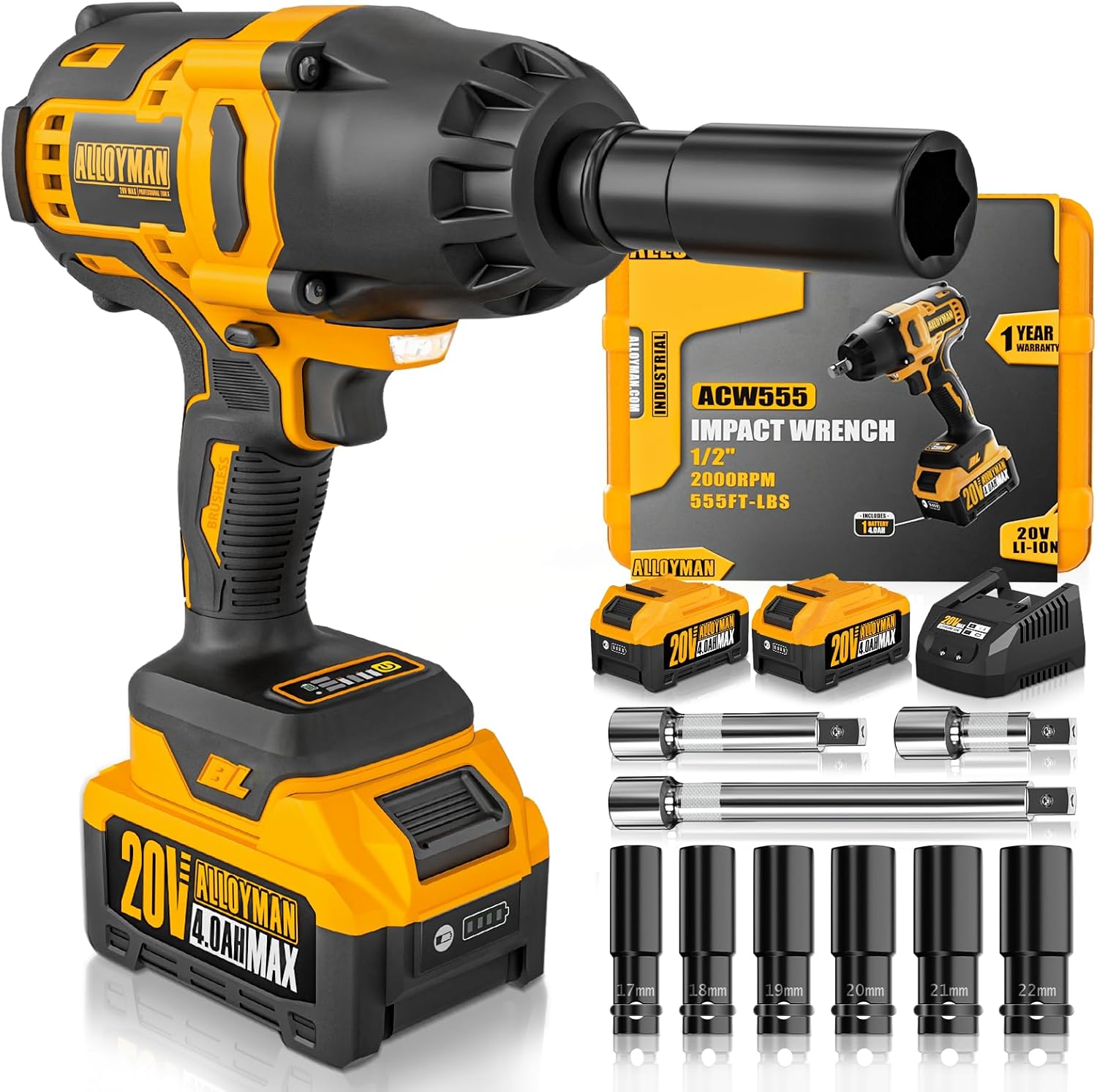 Alloyman 1/2 inch Impact Wrench Cordless with High Torque Power