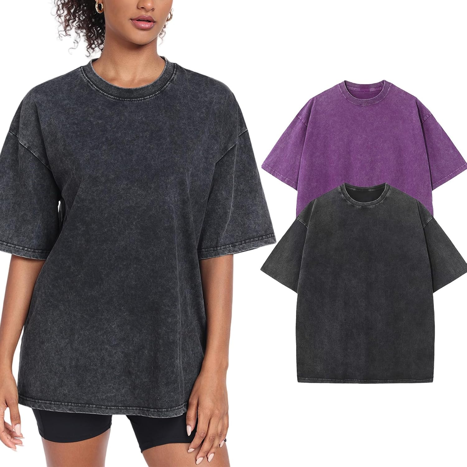 Womens Washed Vintage Oversized T-Shirt for Casual Style