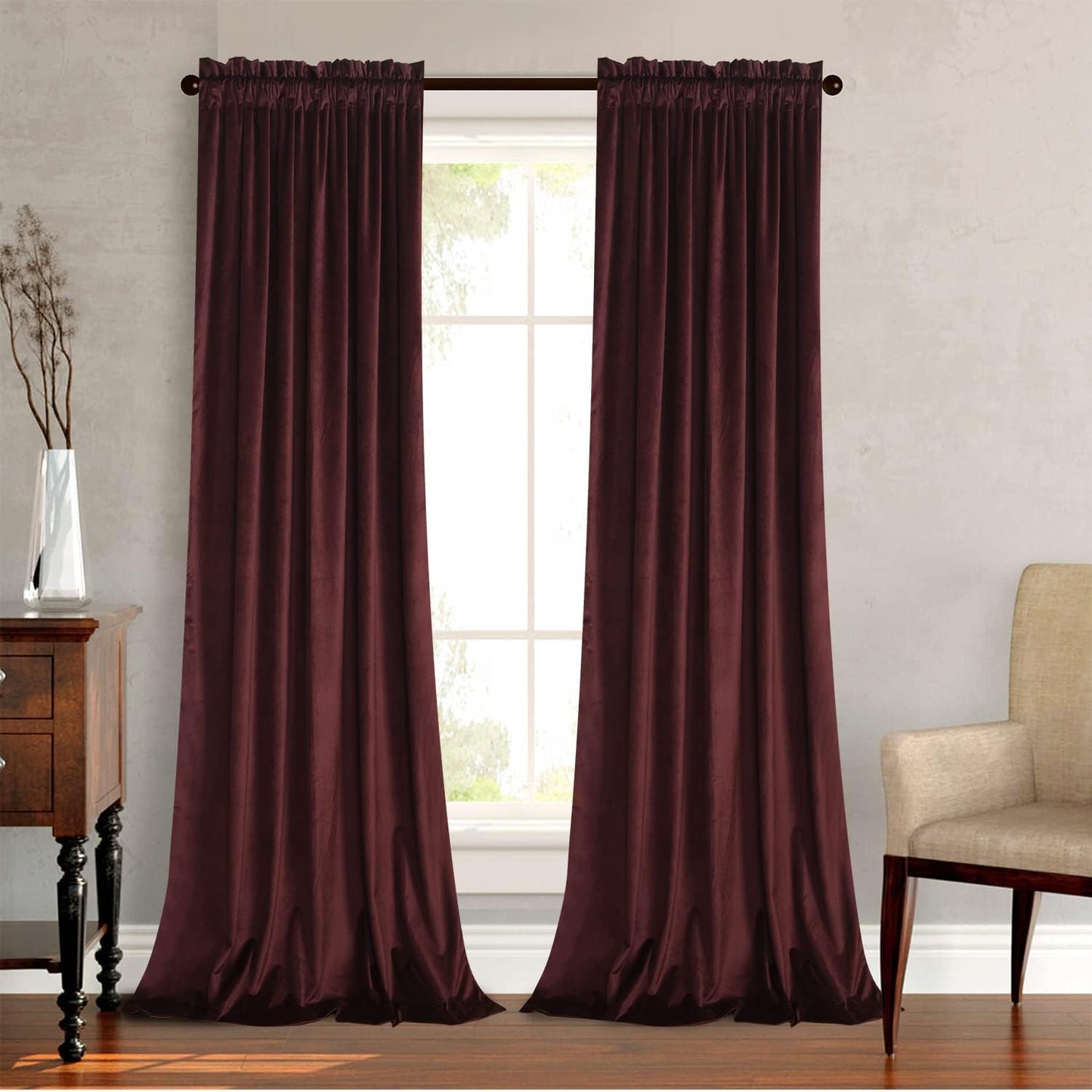 Roslynwood Ruby Wine Velvet Curtains - Blackout Thermal Insulated