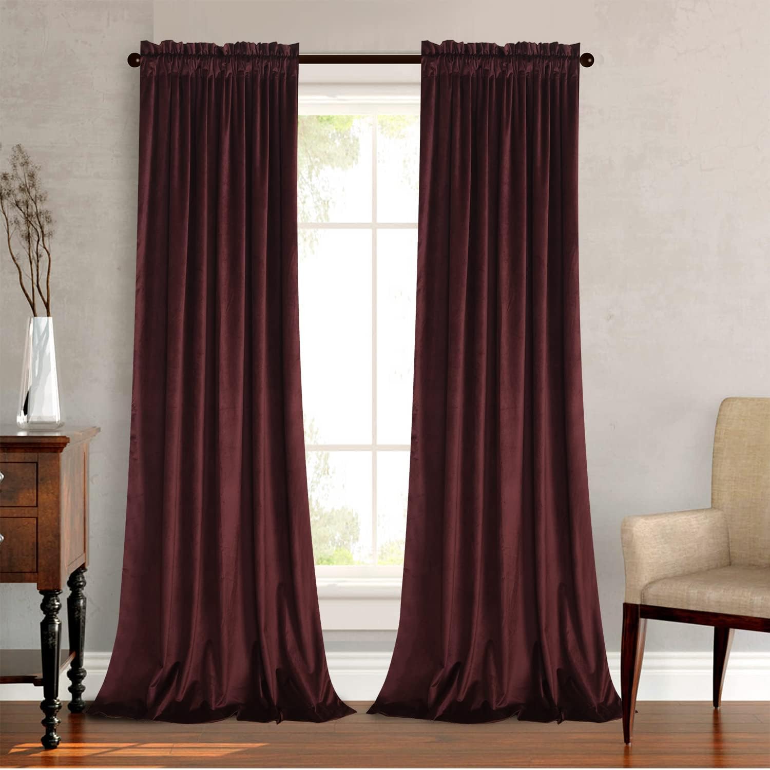 Roslynwood Ruby Wine Velvet Curtains - Blackout Thermal Insulated