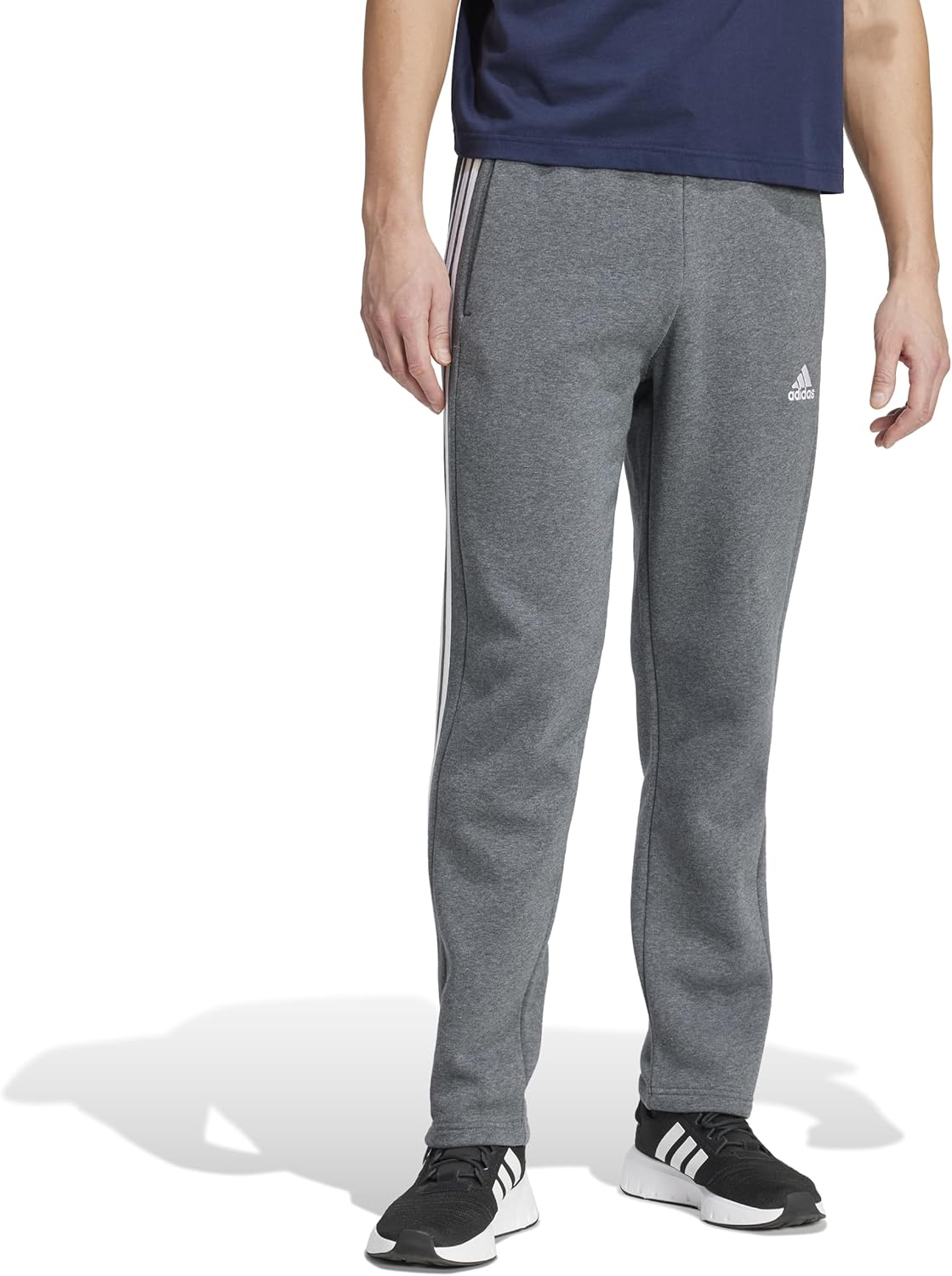 adidas Mens Essentials 3-Stripes Fleece Open Hem Pants Review