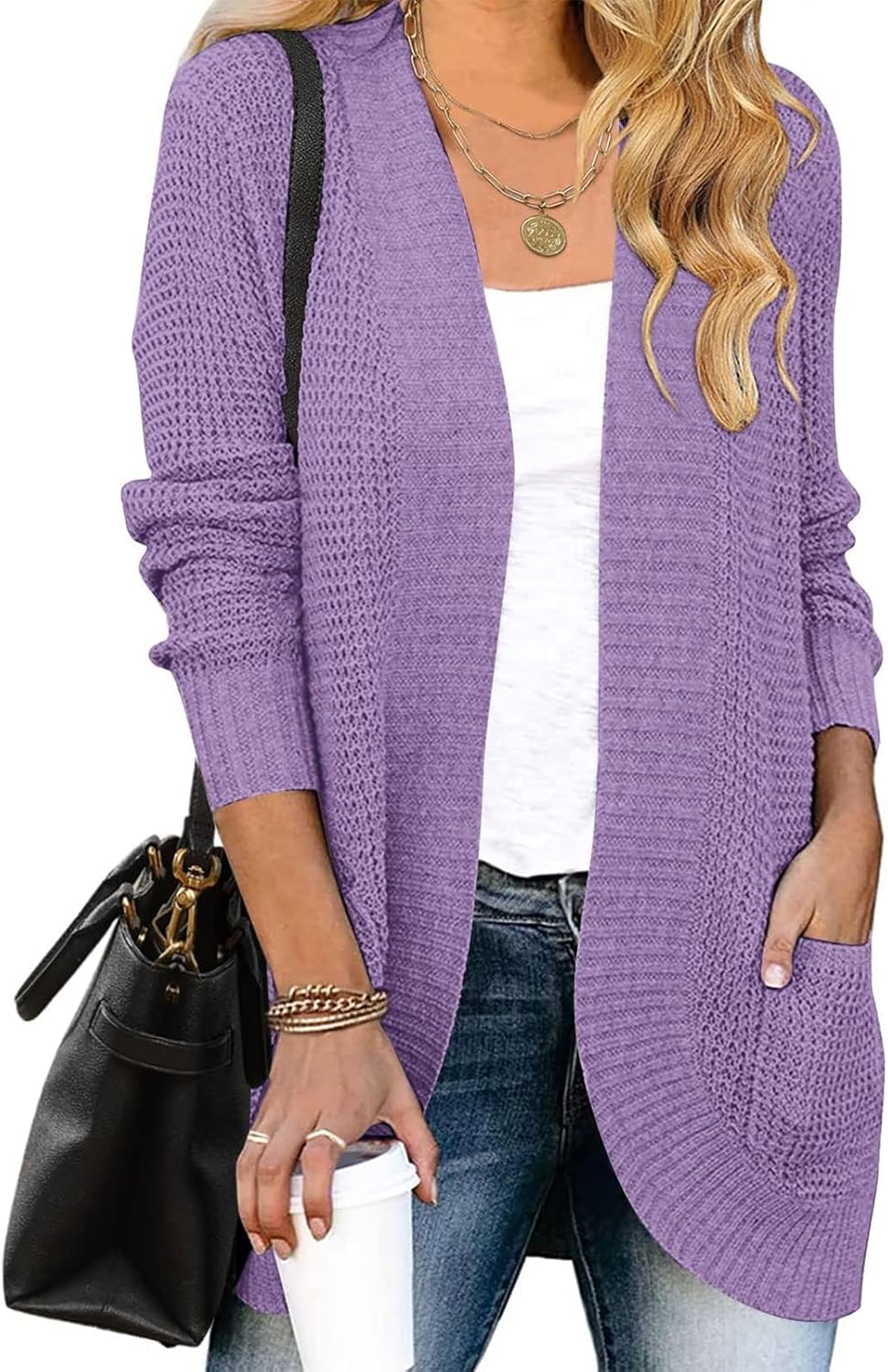 ZESICA Women's Long Sleeve Open Front Knit Cardigan Sweater