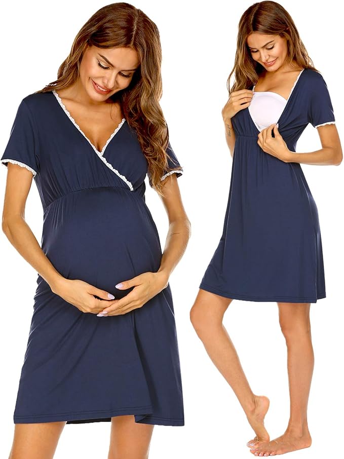 Ekouaer Women 3 in 1 Delivery Labor Maternity Nursing Nightgown