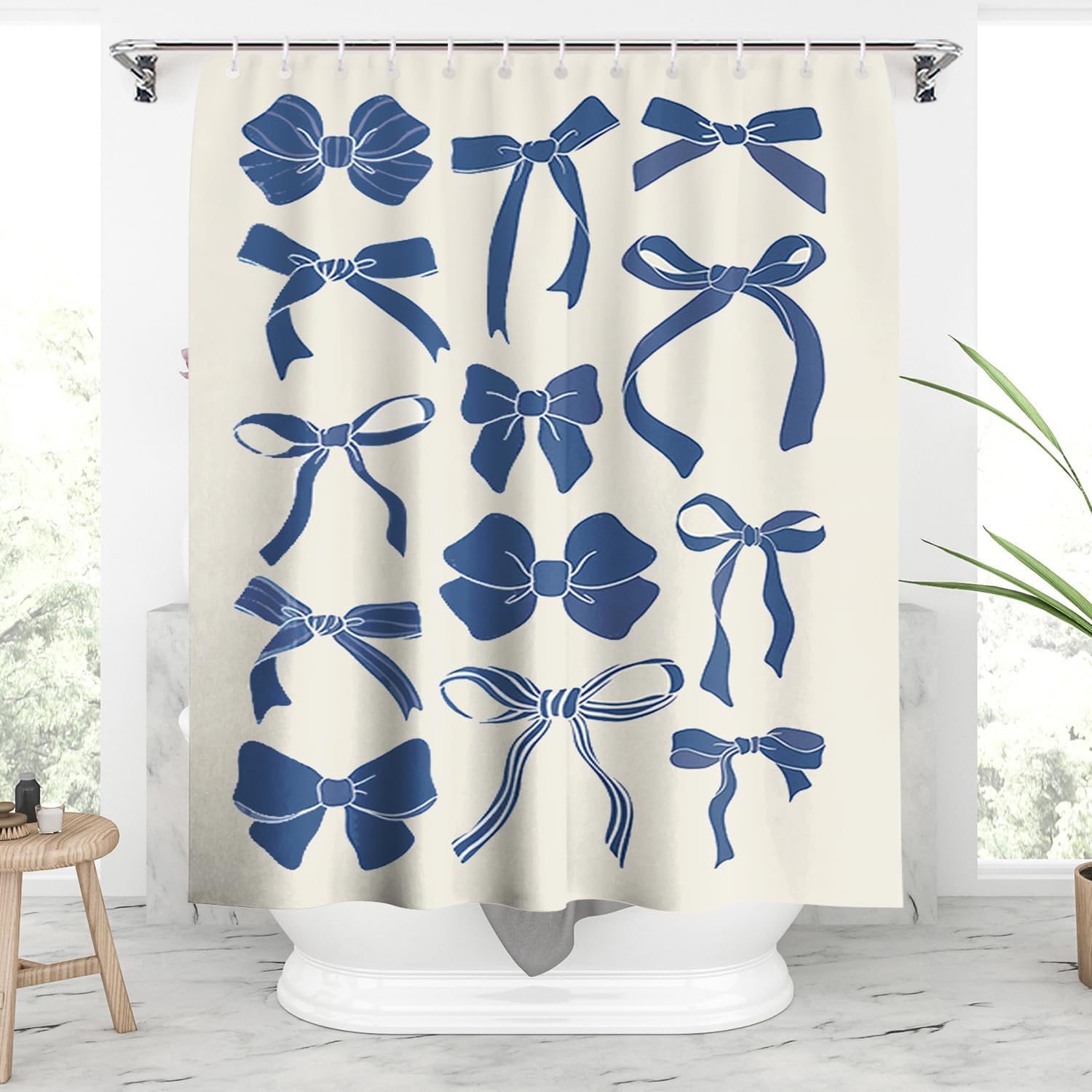 Girly Bow Print Shower Curtain Set - Trendy Bathroom Decor 72x72