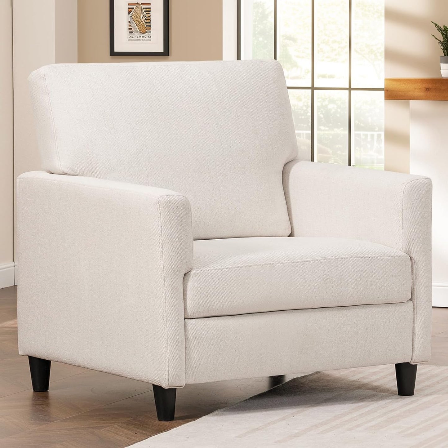 Comfy Mid-Century Accent Chair, Thick Cushion, White