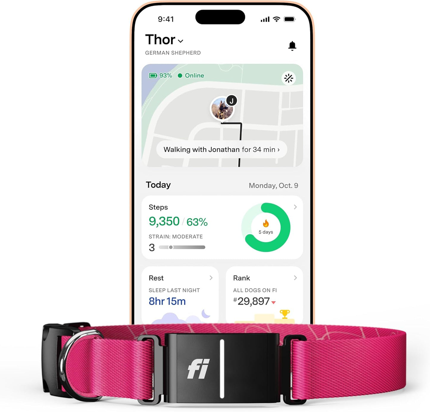 Fi Series 3+ Smart Dog Tracker Collar with GPS and Health Monitor