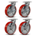 8in x 2in Industrial Casters Heavy Duty Polyurethane Wheels - Support