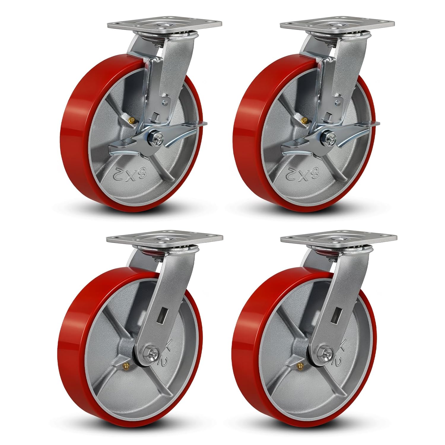 8 in Heavy Duty Casters with Polyurethane Wheels for 6000 Lb Load