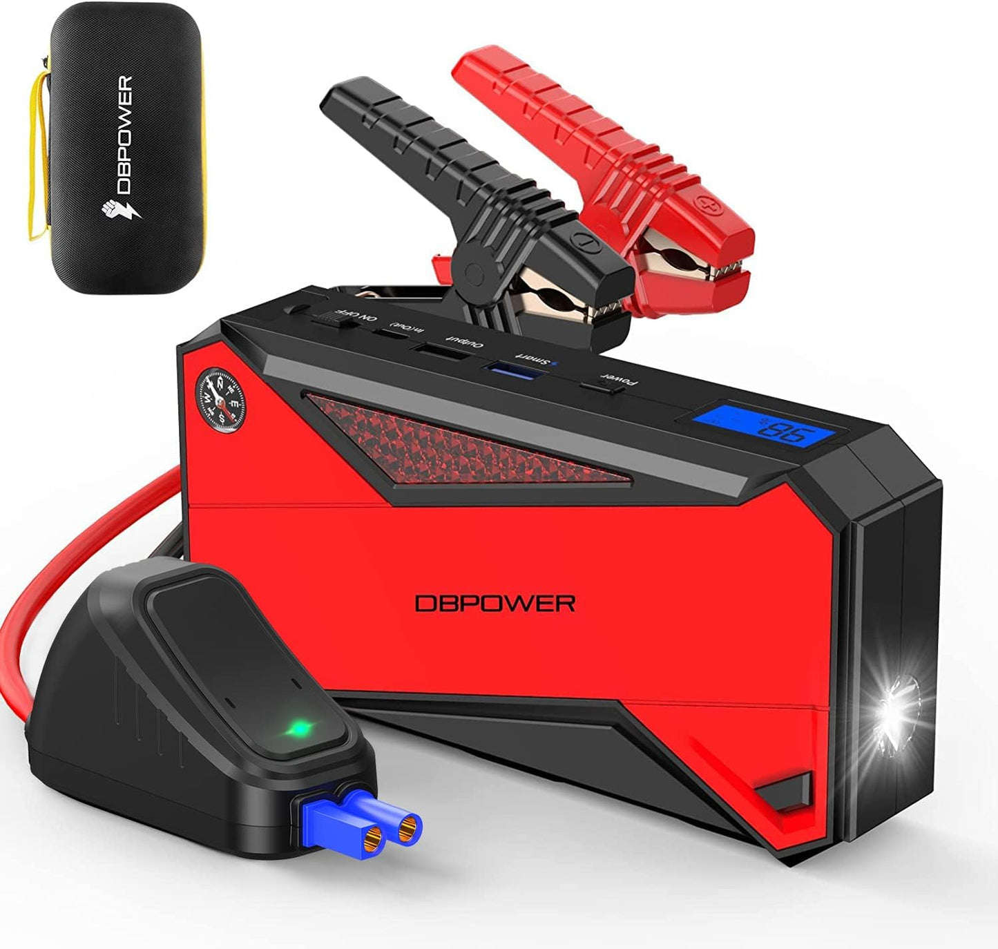DBPOWER Portable Car Jump Starter: Peak 1600A Power, Smart Charging, LCD Display
