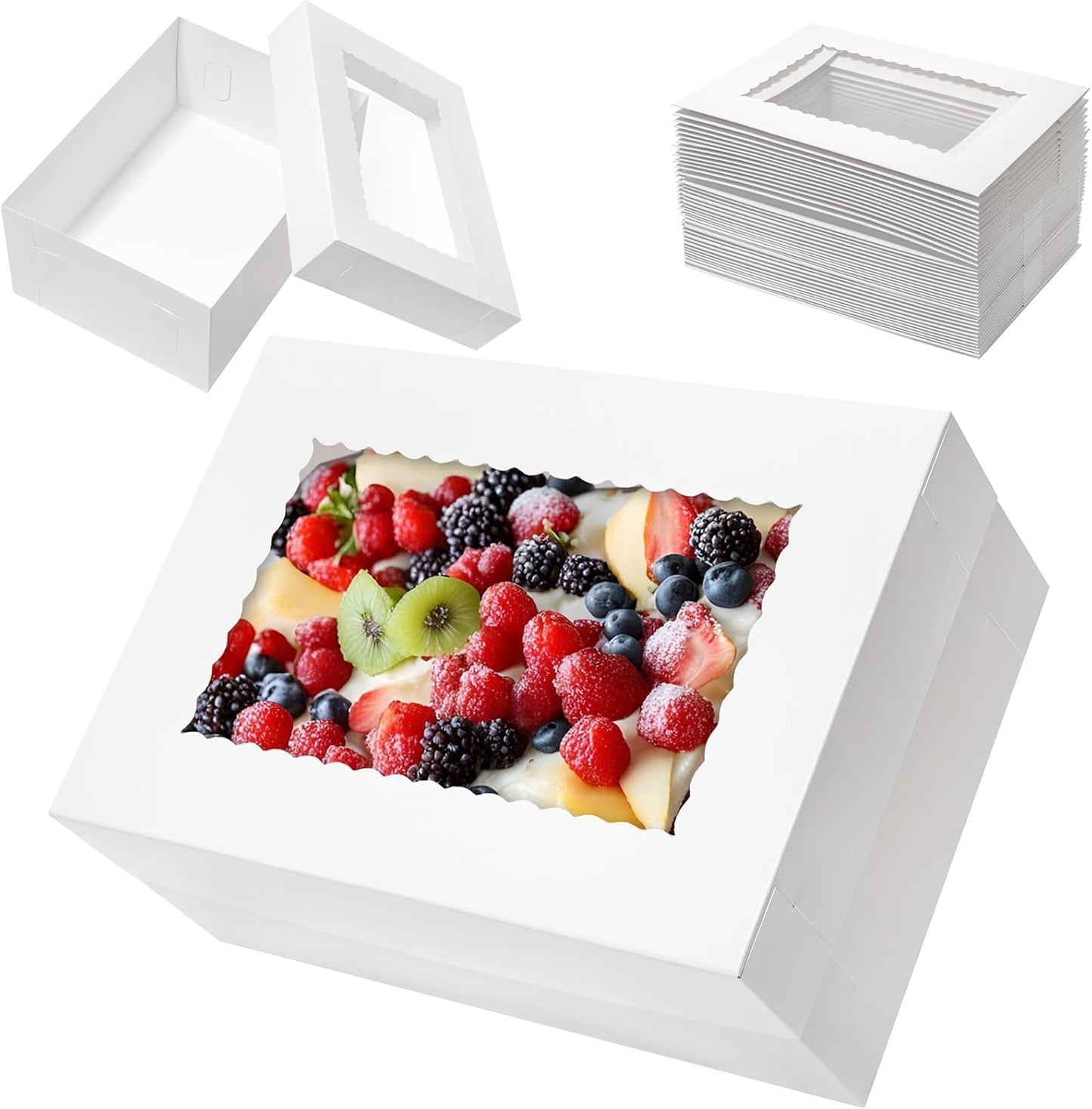 25pcs 14x10x6 Cake Boxes with Window for Pastry Baking