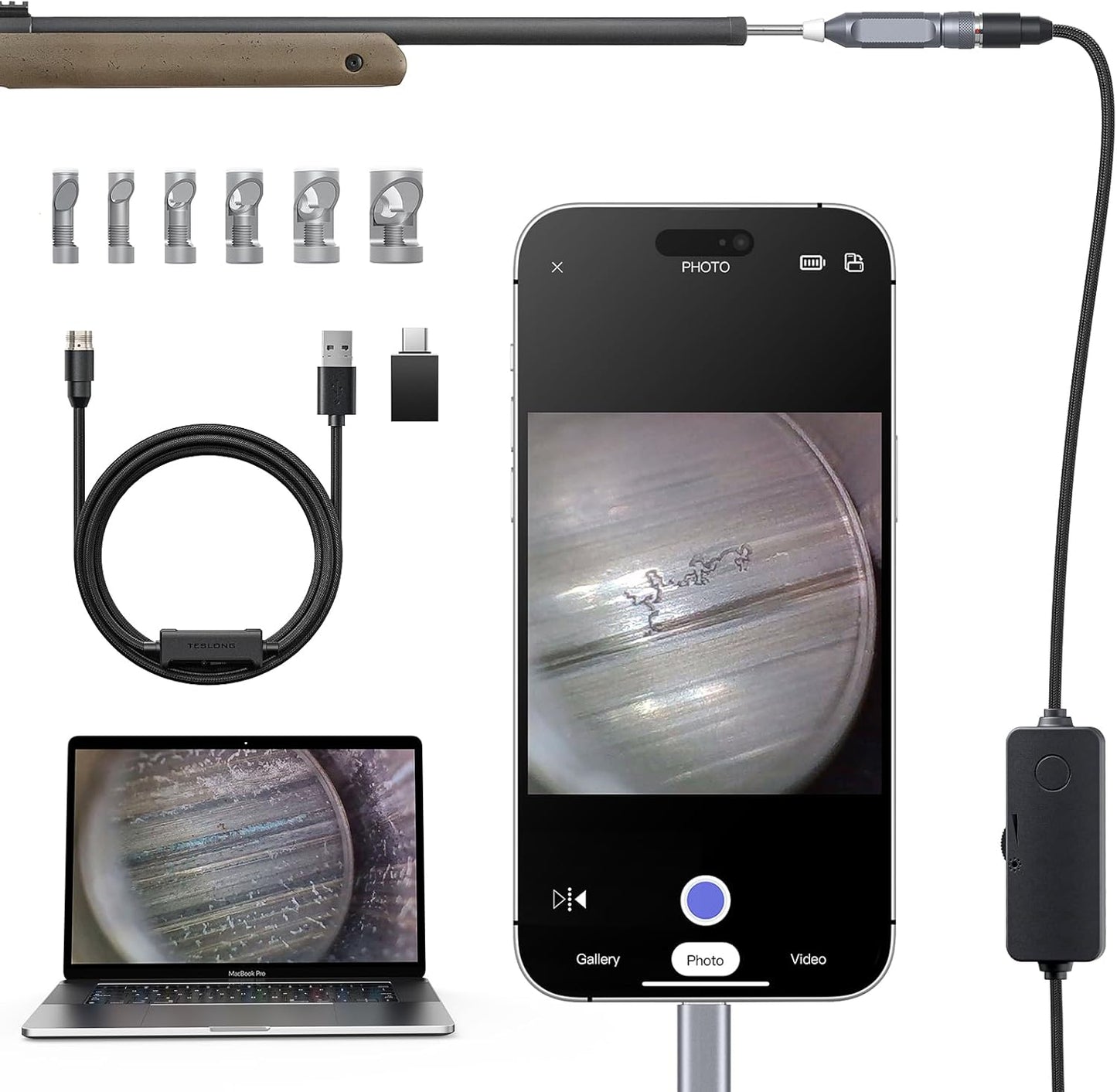 Teslong Rifle Borescope for Phone & PC - USB C Cleaning Camera