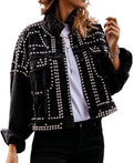 APAFES Women's Fringe Distressed Black Denim Jacket - Trendy Oversized