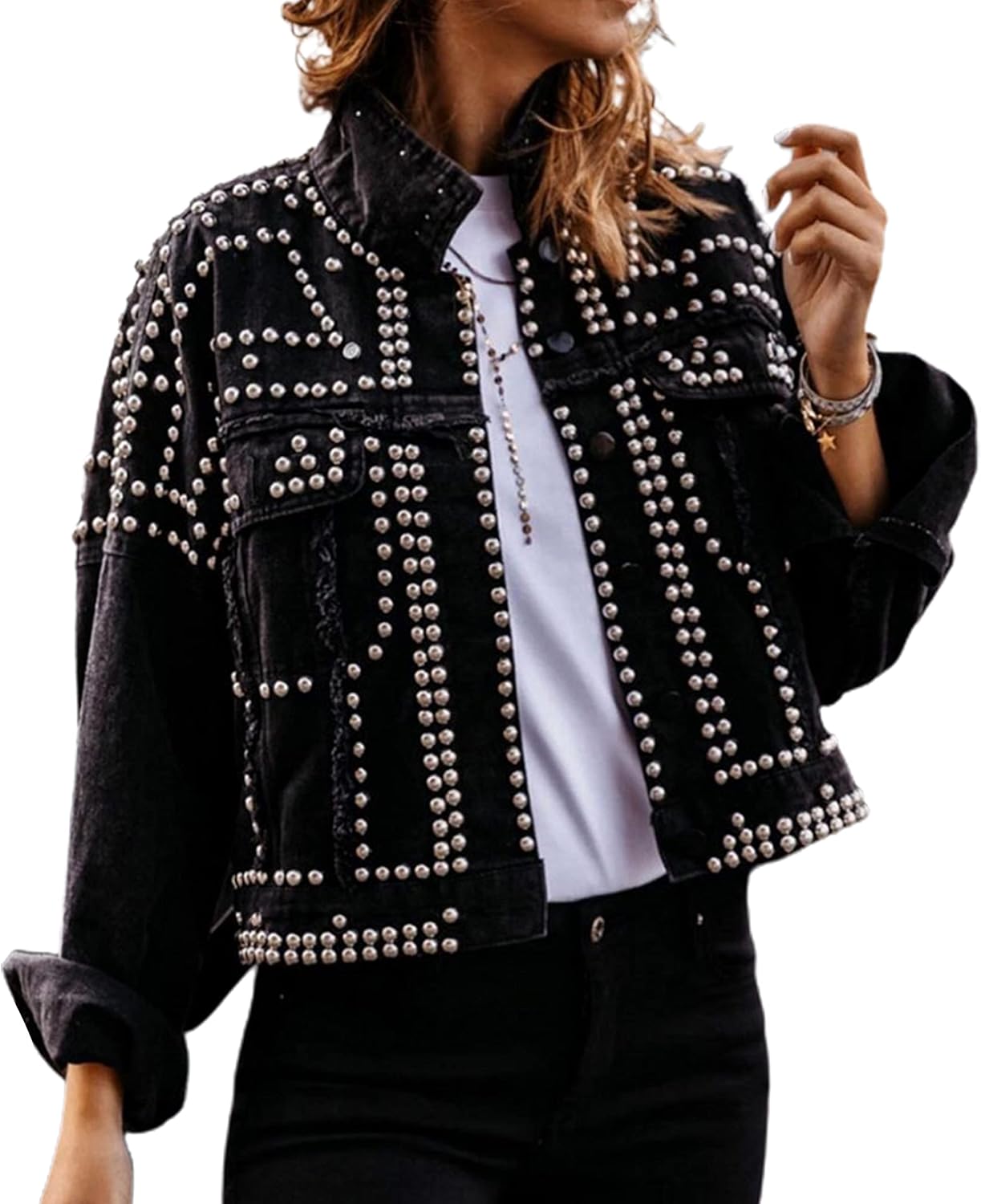 APAFES Women's Fashion Crop Fringe Denim Jacket for Stylish Looks