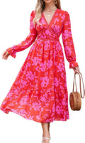 Women's Spring Wrap Maxi Dress Floral V Neck Long Sleeve - Flowy top