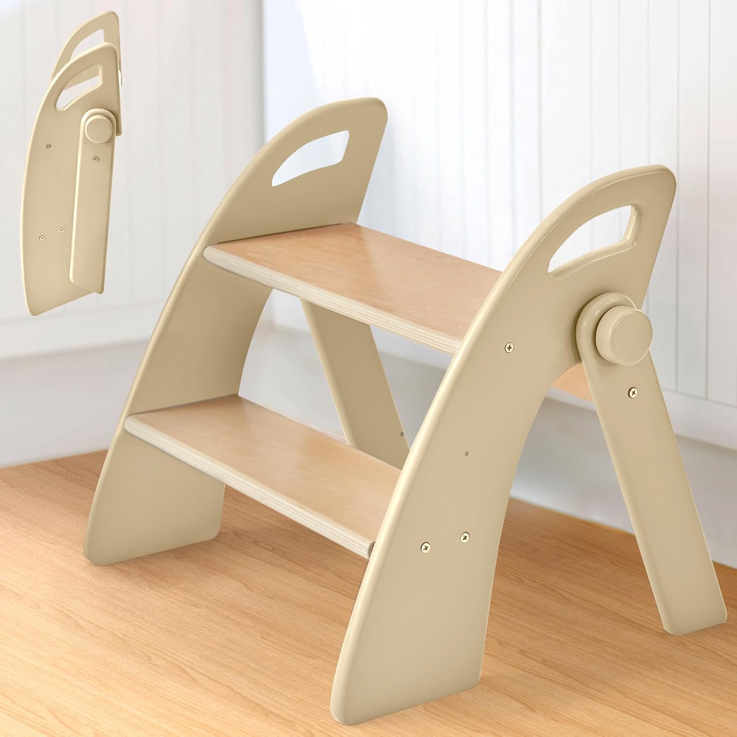 Wooden Step Stool with Non-Slip Pads for Kids and Adults