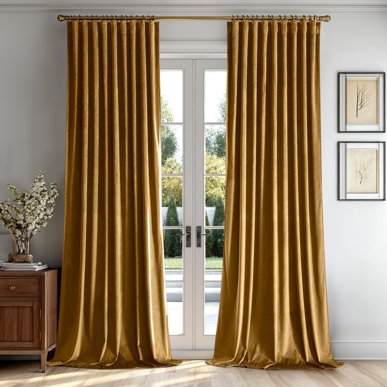 MIULEE Gold Velvet Curtains 108 inches - Luxury Room Darkening Drapes