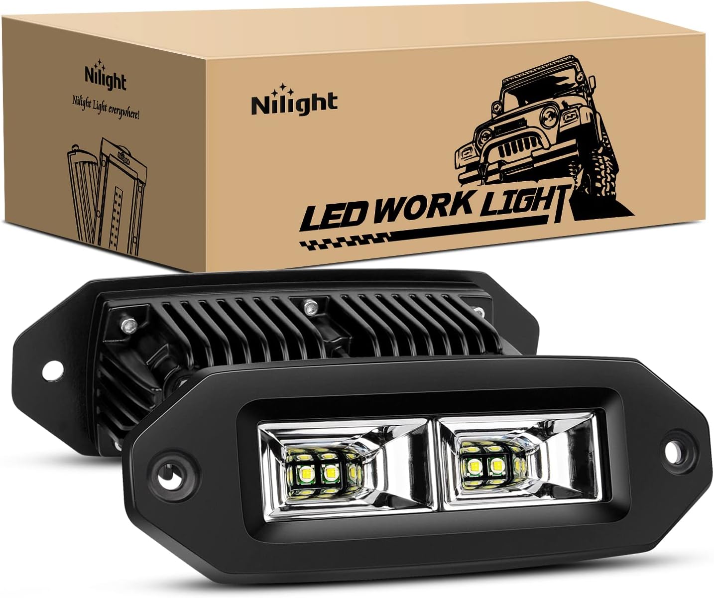 Nilight 40W Flush Mount LED Pods for Off Road Vehicles and Trucks