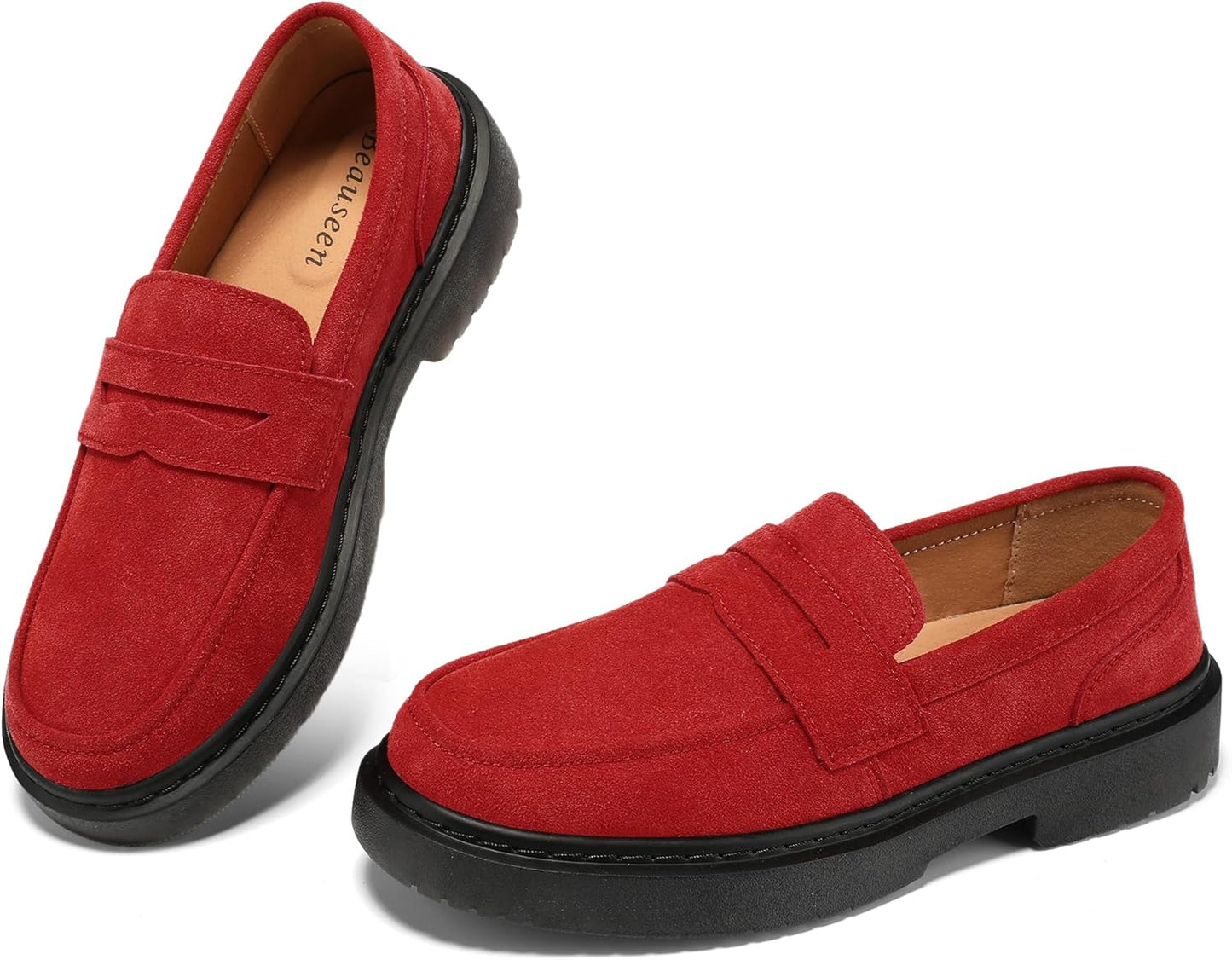 BEAUSEEN Women's Suede Penny Loafers for Comfortable Walking