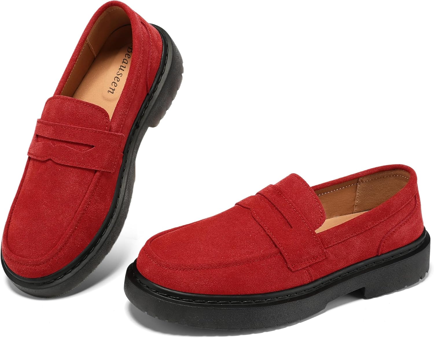 BEAUSEEN Women's Suede Penny Loafers for Comfortable Walking