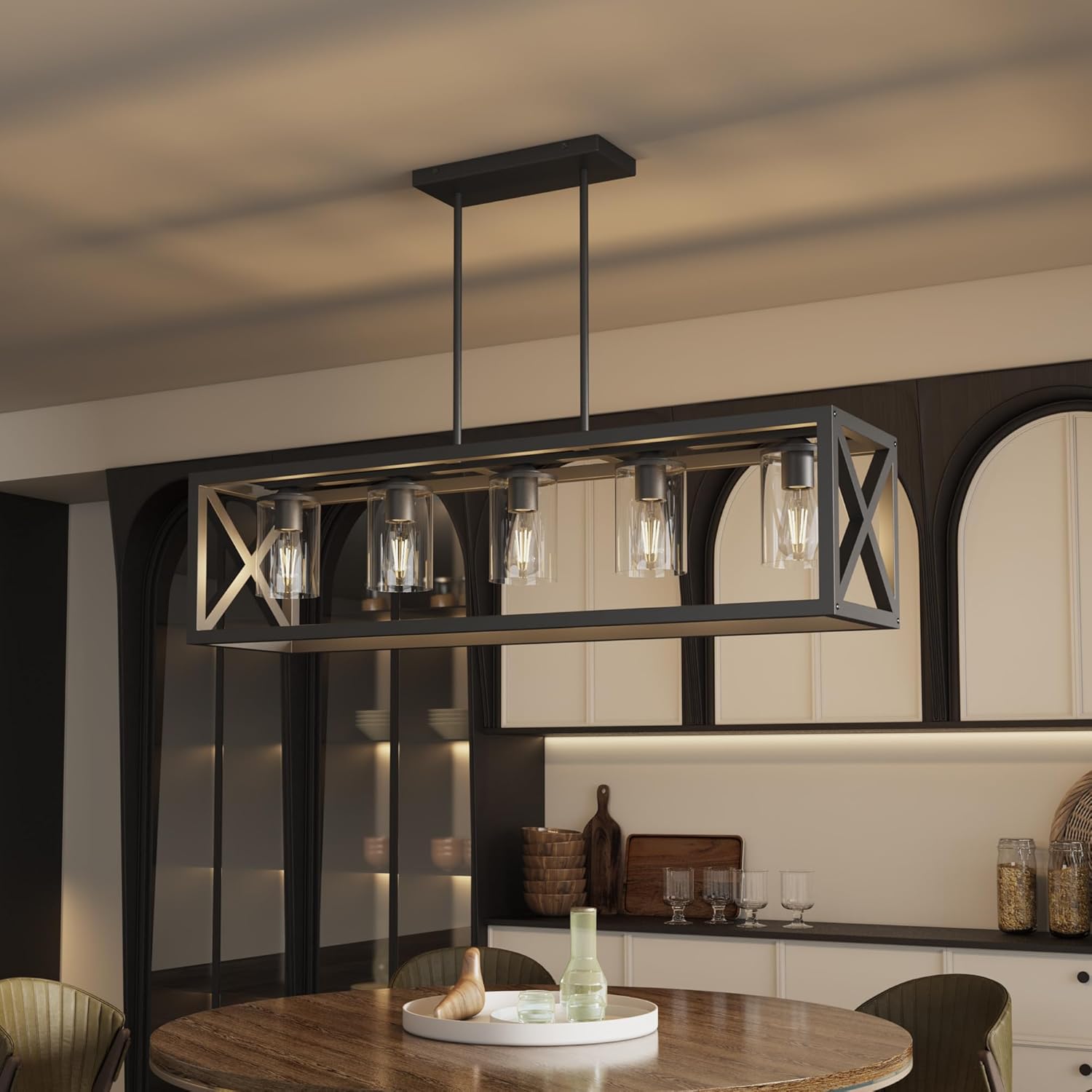Modern Farmhouse 5 Light Black Rectangle Dining Room Chandelier 51ft