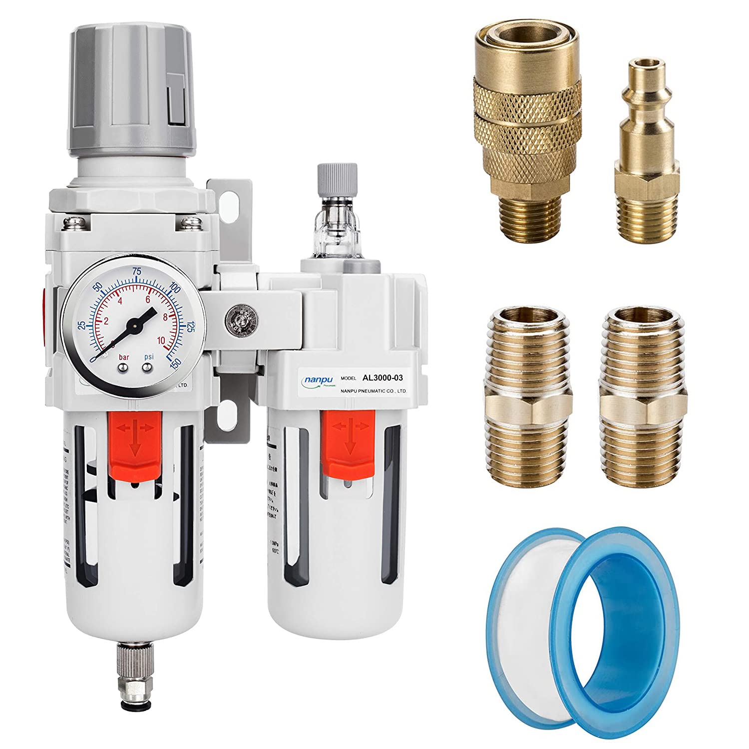 NANPU 3/8in NPT Compressed Air Filter Regulator Lubricator Combo
