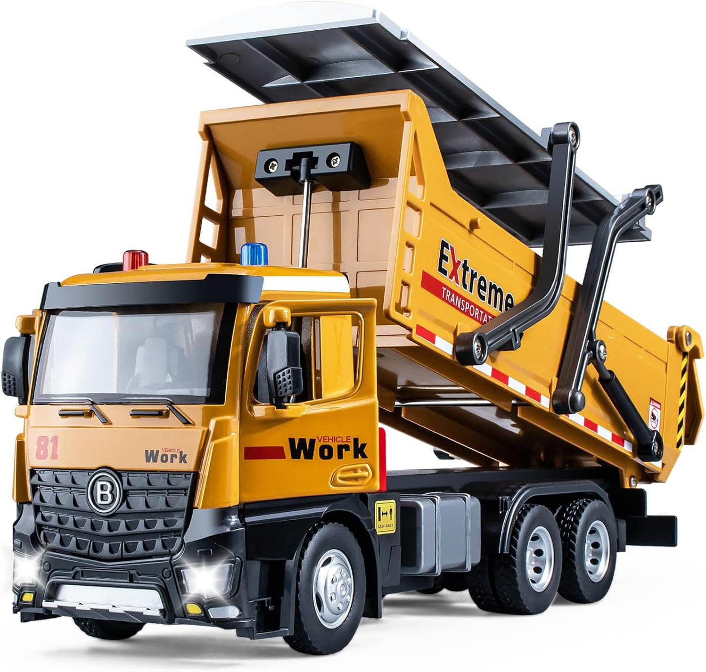 Friction Powered Dump Truck Toy for Kids with Lights and Sounds