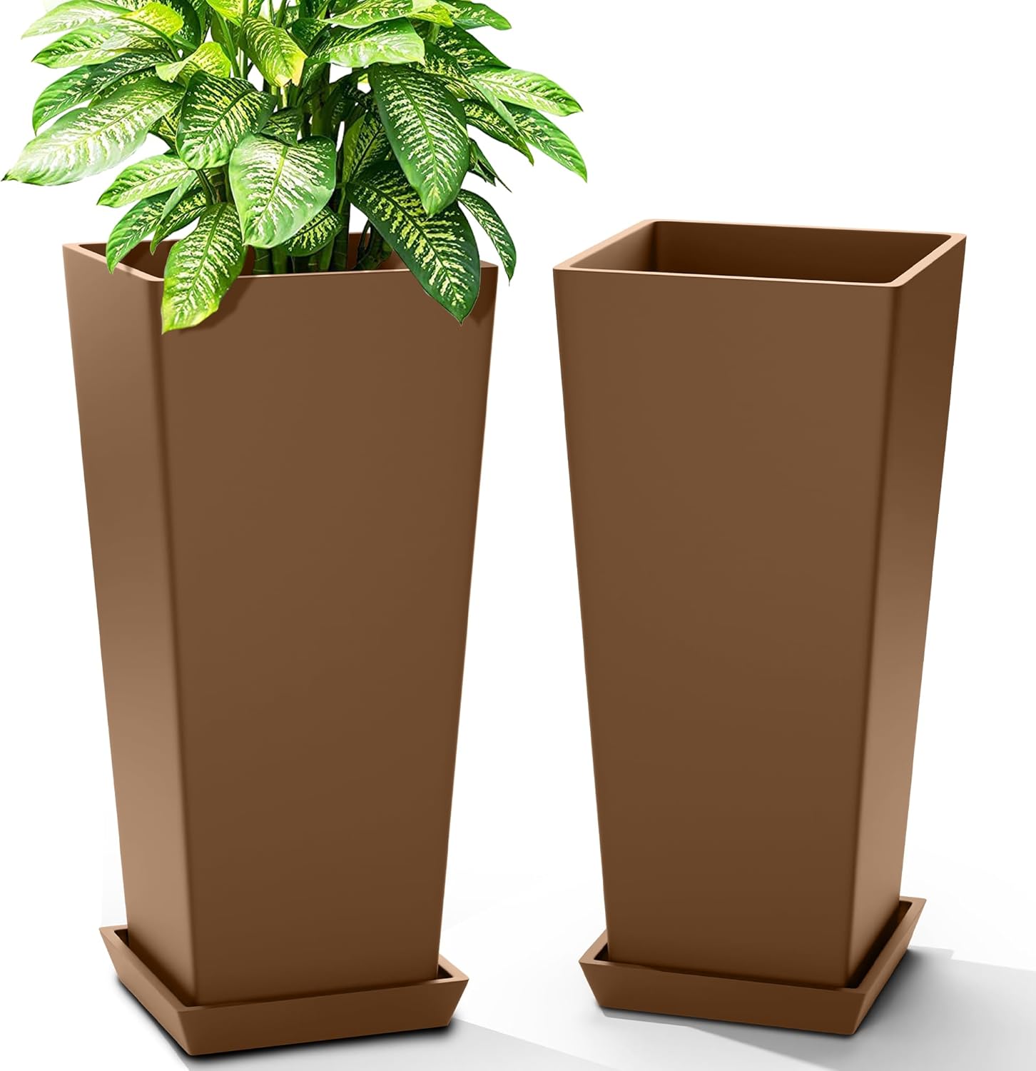 FENCY Set of 2 Tall Planters for Outdoor Plants, 24 Inch Pots