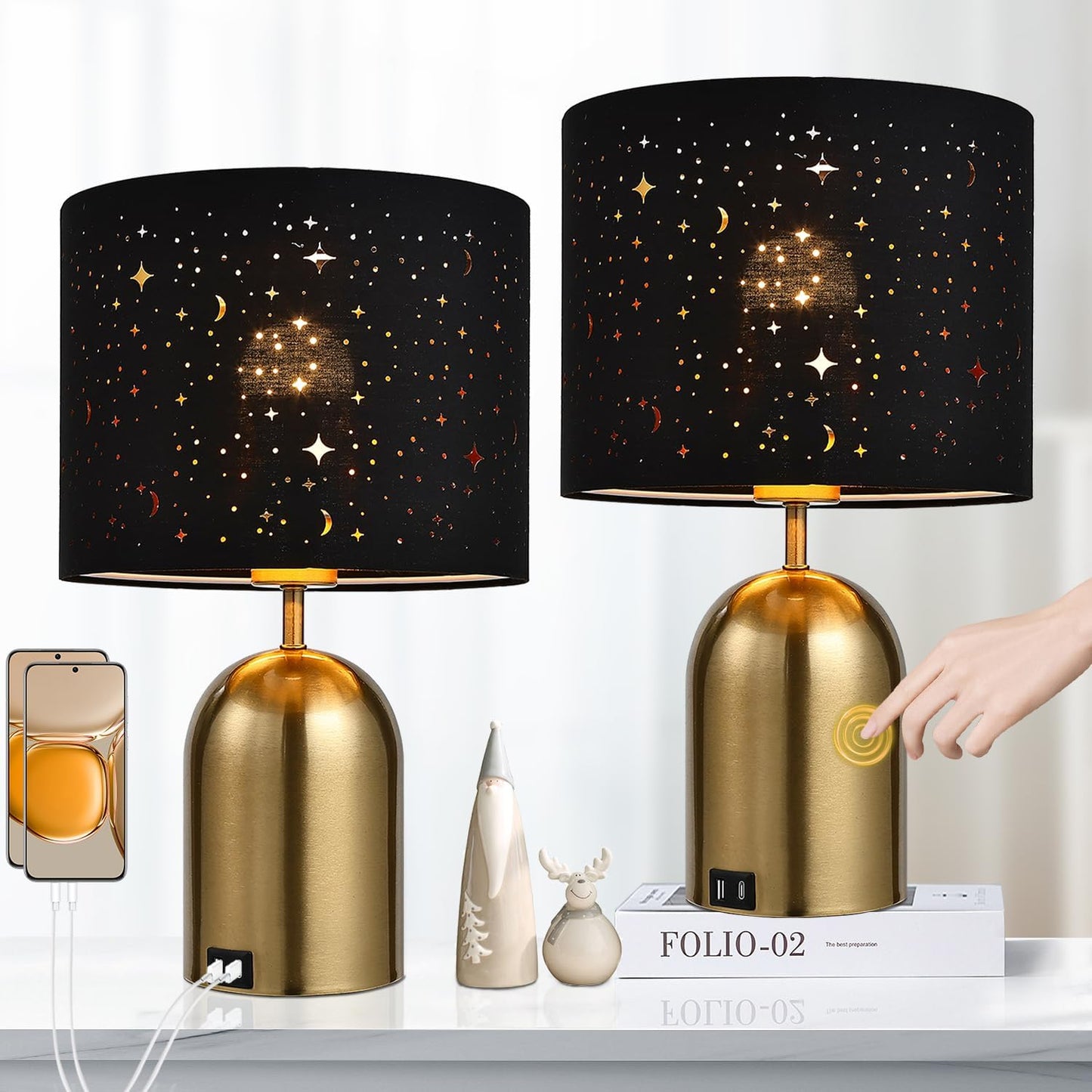 Touch Control 3-Way Dimmable Table Lamps Set of 2 for Bedroom