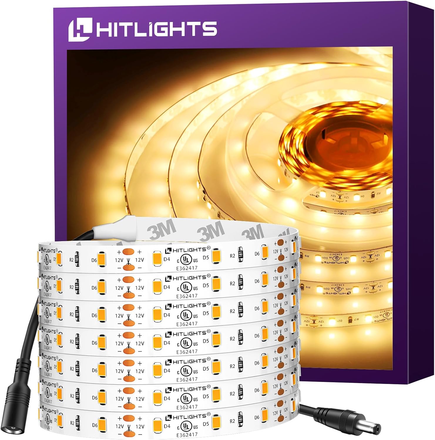 HitLights LED Strip Lights Warm White 3000K for Bedroom Use