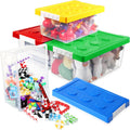 Vicenpal 4 Pack Toy Storage Containers with Lids - Stackable Brick