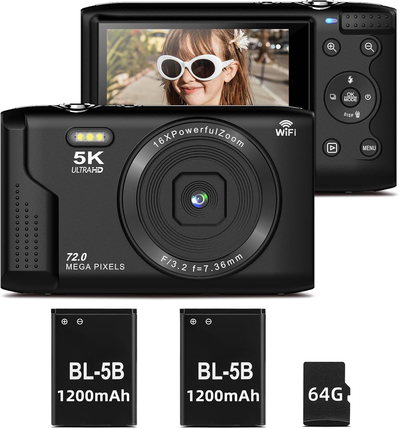 TAKMLY Digital Camera 5K with Autofocus and 16X Zoom Features