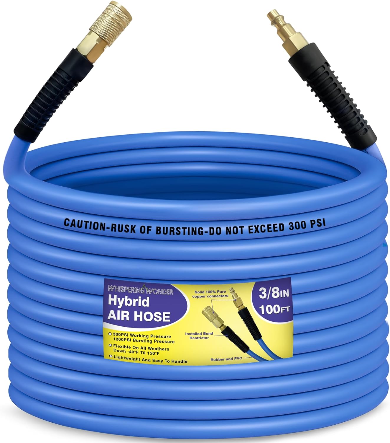 3/8 in x 100 ft Heavy Duty Air Compressor Hose with Quick Coupler