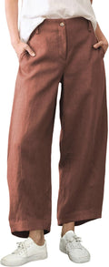 Tanming Womens Linen Pants Casual Capri Wide Leg Trousers
