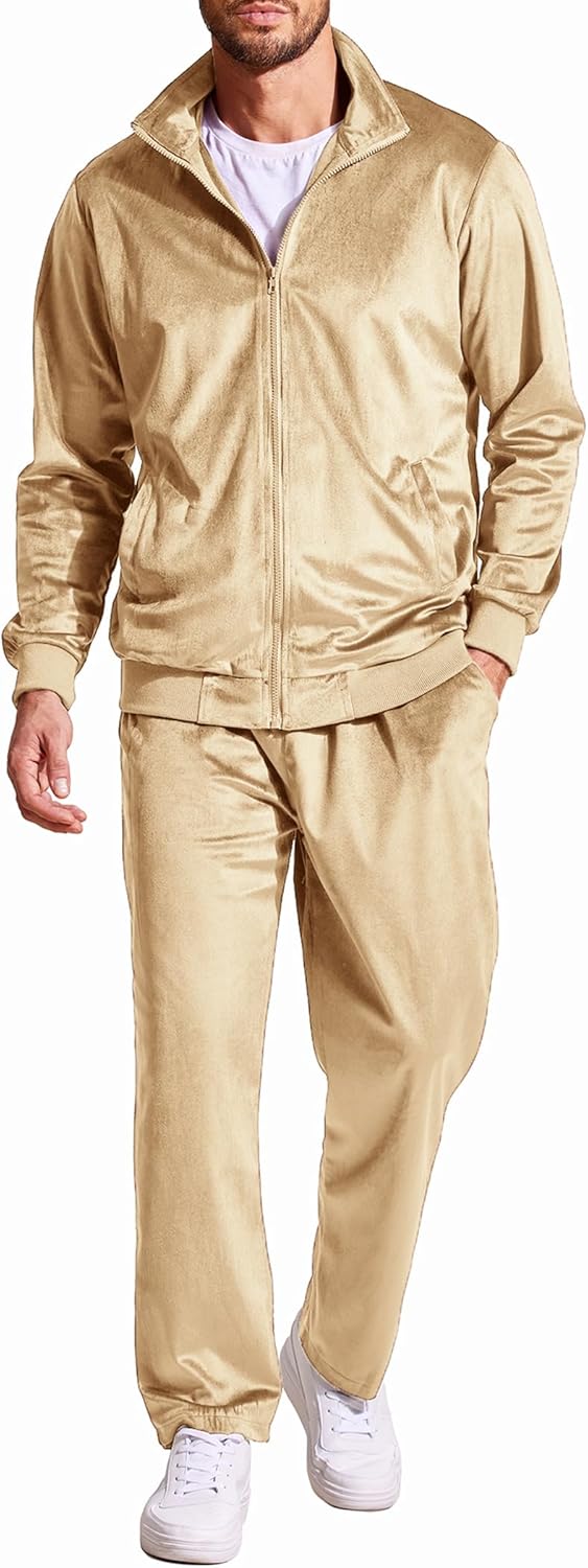 COOFANDY Mens 2 Piece Velour Tracksuit for Comfort and Style