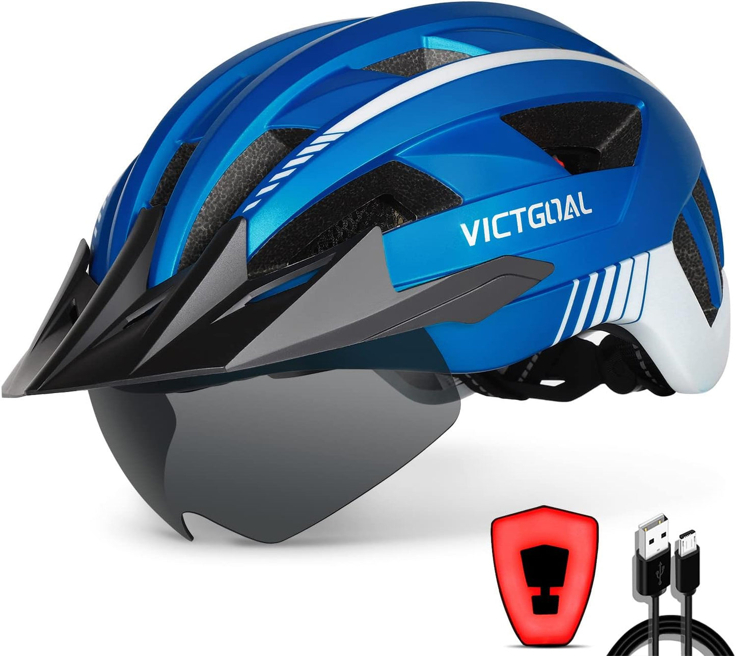 VICTGOAL Bike Helmet with Rechargeable Light and Goggles