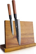 FINDKING Magnetic Knife Block Teak Wood Holder - Sleek Countertop