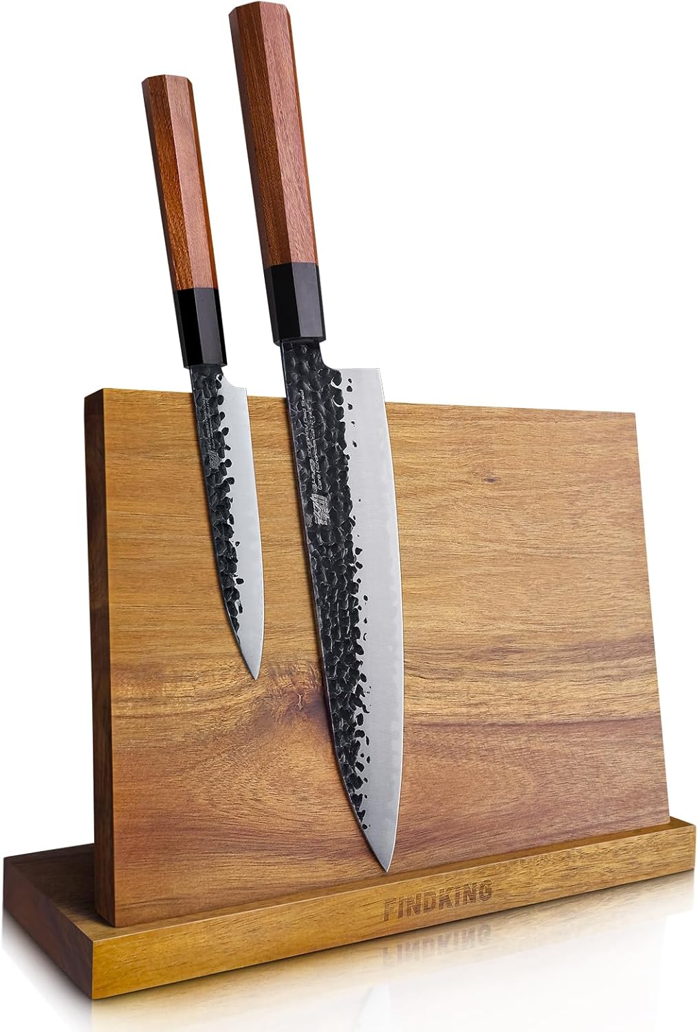 FINDKING Magnetic Knife Block - Teak Wood Utensils Holder