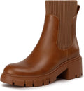 Athlefit Women's Chelsea Boots Slip on Platform Ankle Boots Lug Sole