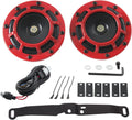 Red Waterproof Car Horn Twin Kit with Protective Grill - Loud 125dB