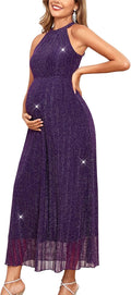 Maternity Sparkly Mesh Dress Halter Neck Sleeveless A Line