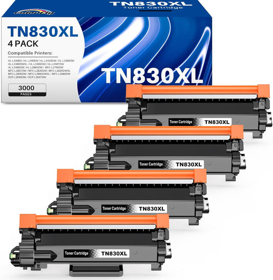 High-Yield TN830XL Black Toner 4-Pack for Brother Printers