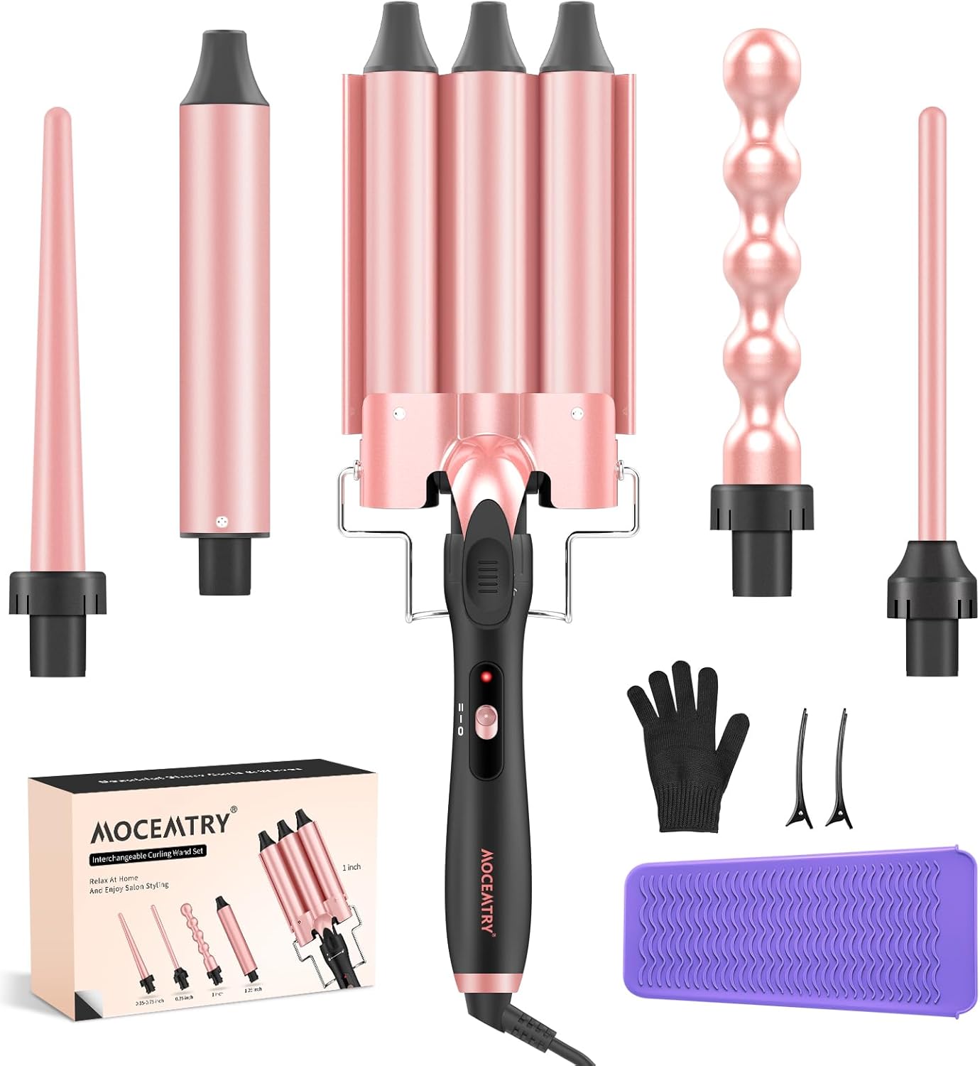 MOCEMTRY 5 in 1 Curling Wand Set for Effortless Curls