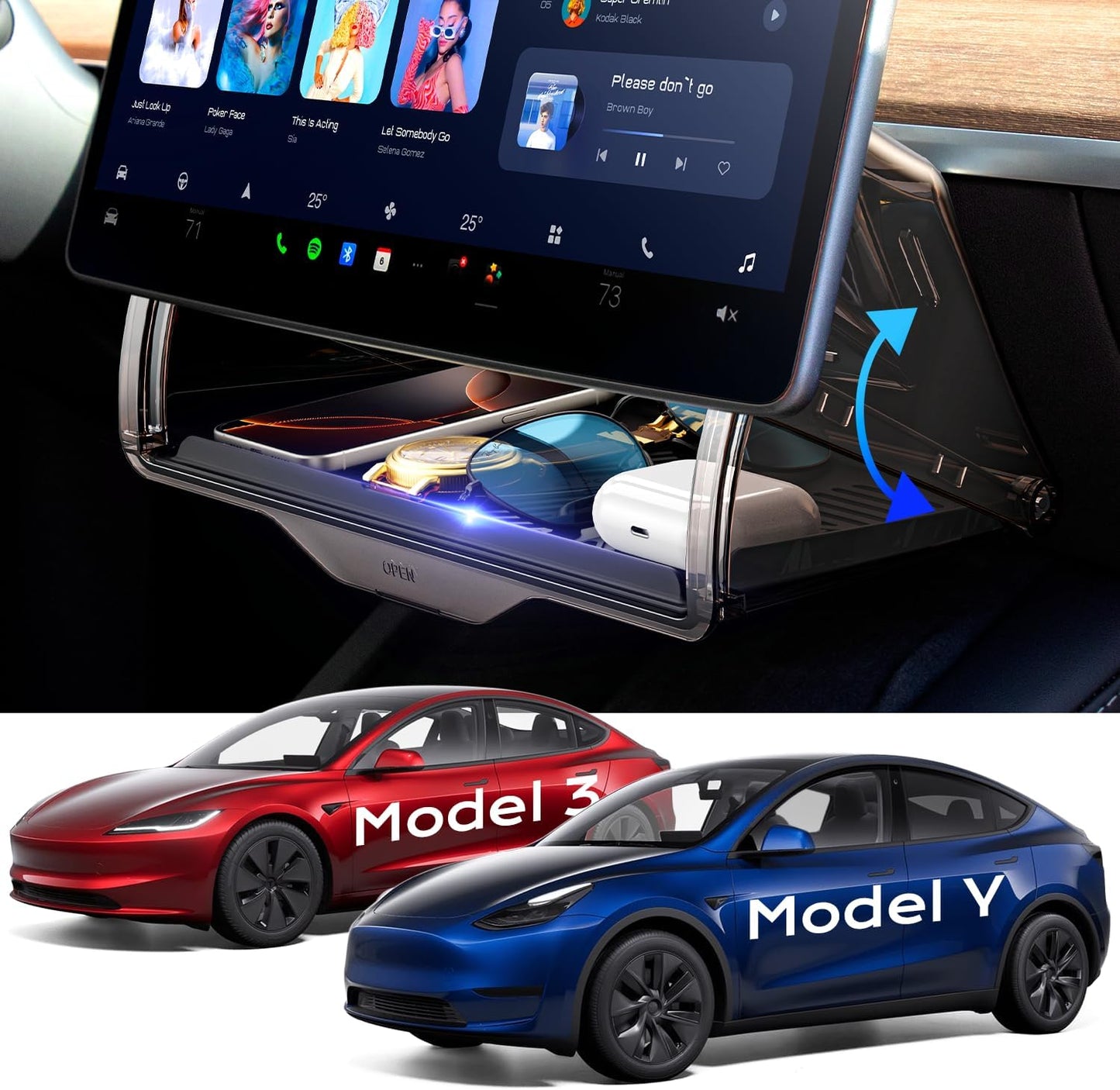 Under Screen Storage for Model Y and Model 3 - TAZENI Organizer