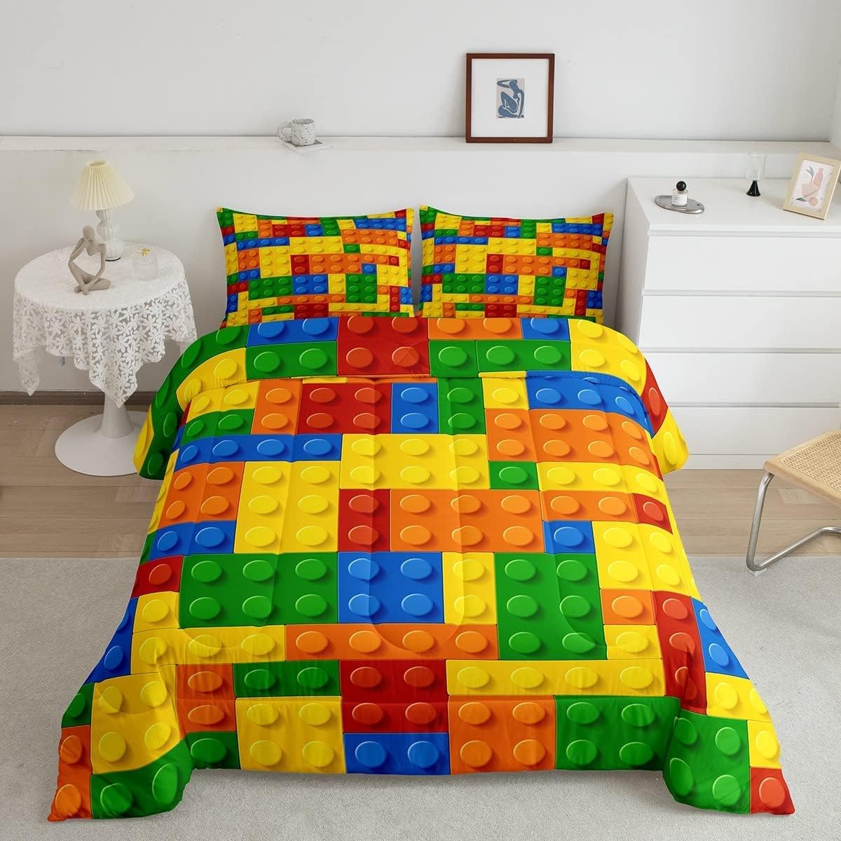 Building Blocks Comforter Set for Kids Colorful Geometric Design